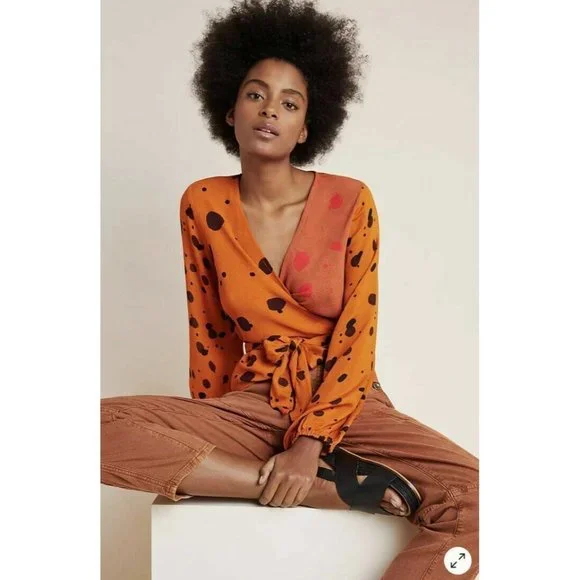 Anthropologie Bl-nk Orange Ariana Wrap Blouse Size Small NWT $118 - Picture 2 of 10